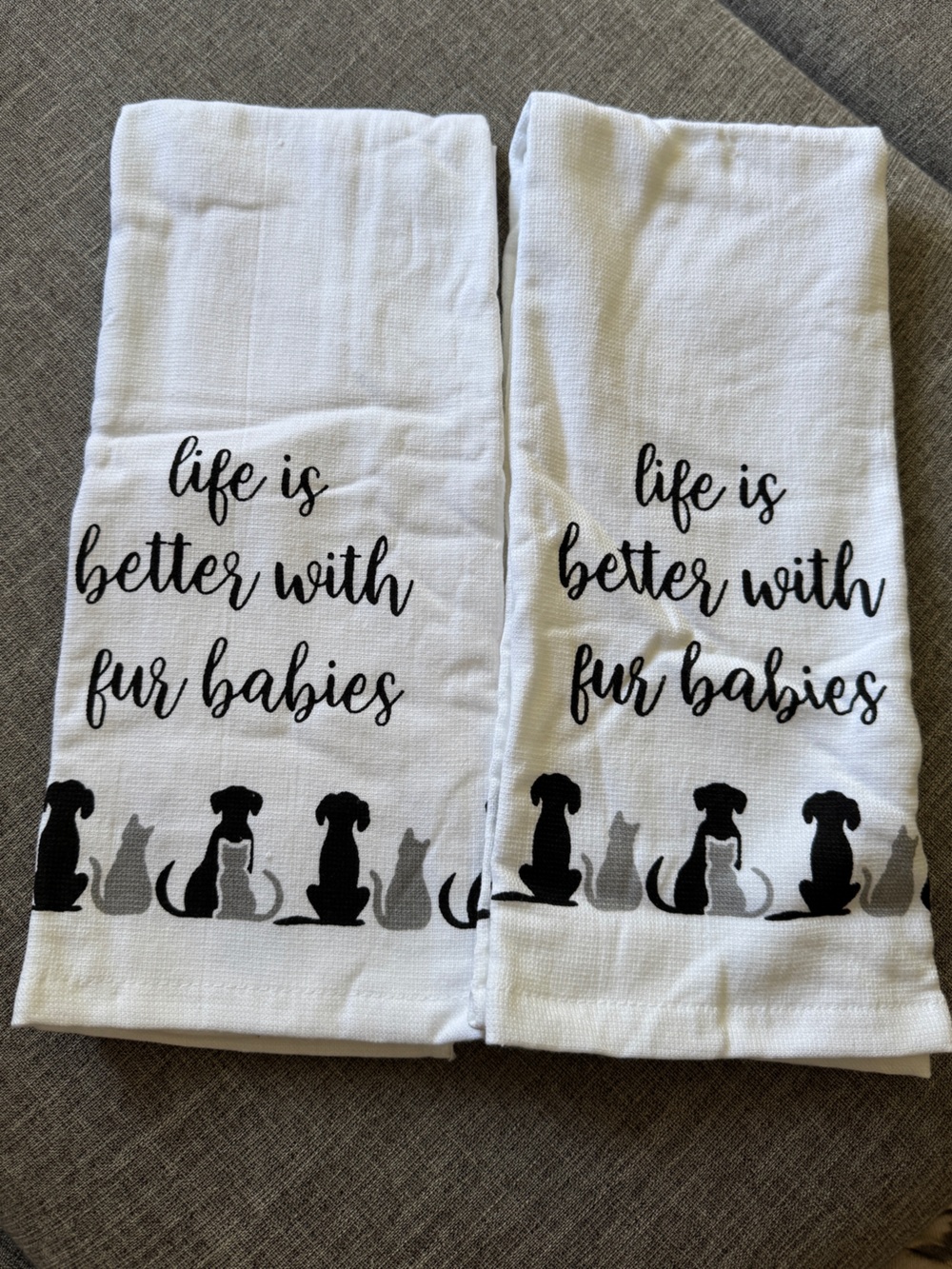 Life Is Better With Fur Babies White Cotton Kitchen Towels - Set of 2